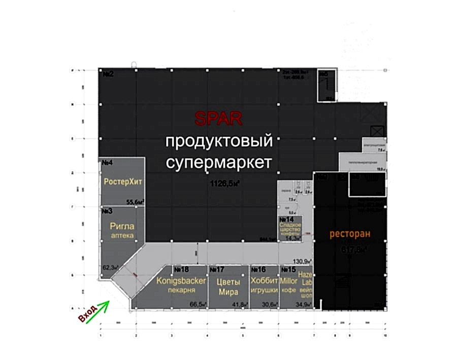 Микрорайонный ТЦ на Крымскойсхема этажа